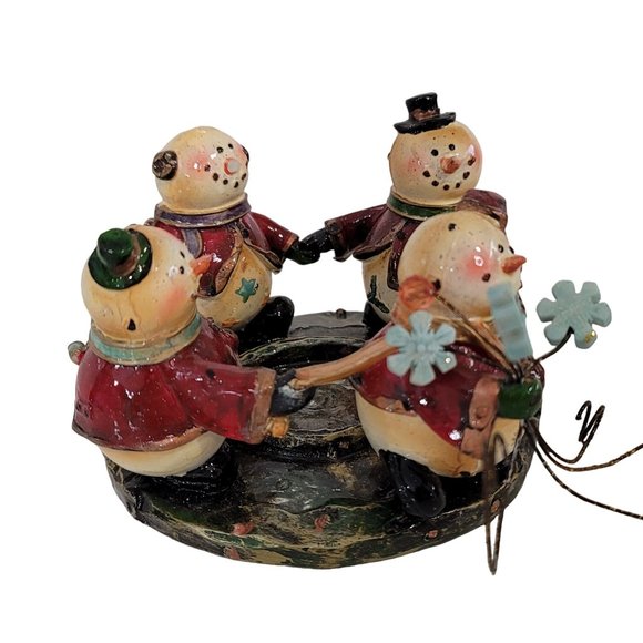 KIRKLANDS Ceramic Carrot Nose Tinseltown 4 Snowmen Votive Candle Holder 3 3/4" - Picture 2 of 4